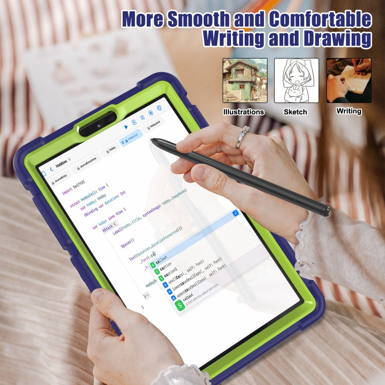 Samsung Galaxy Tab A9 3-layer protection screen frame showcasing hard PC covers and soft silicone shell for comprehensive protection.